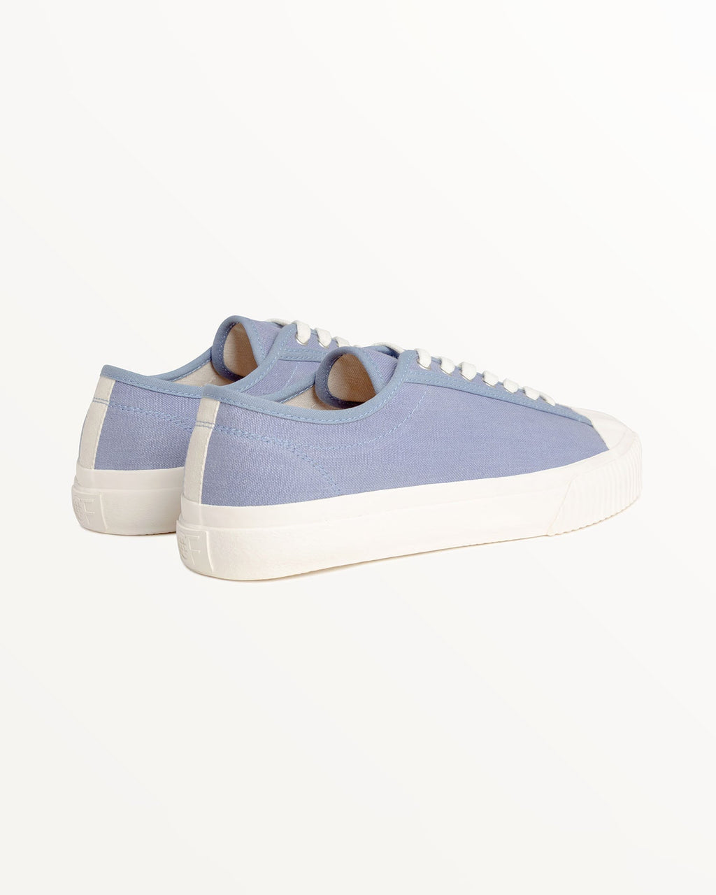 CC x Original Fibres Stonewash trainers, three-quarter rear view with off-white heel stripes