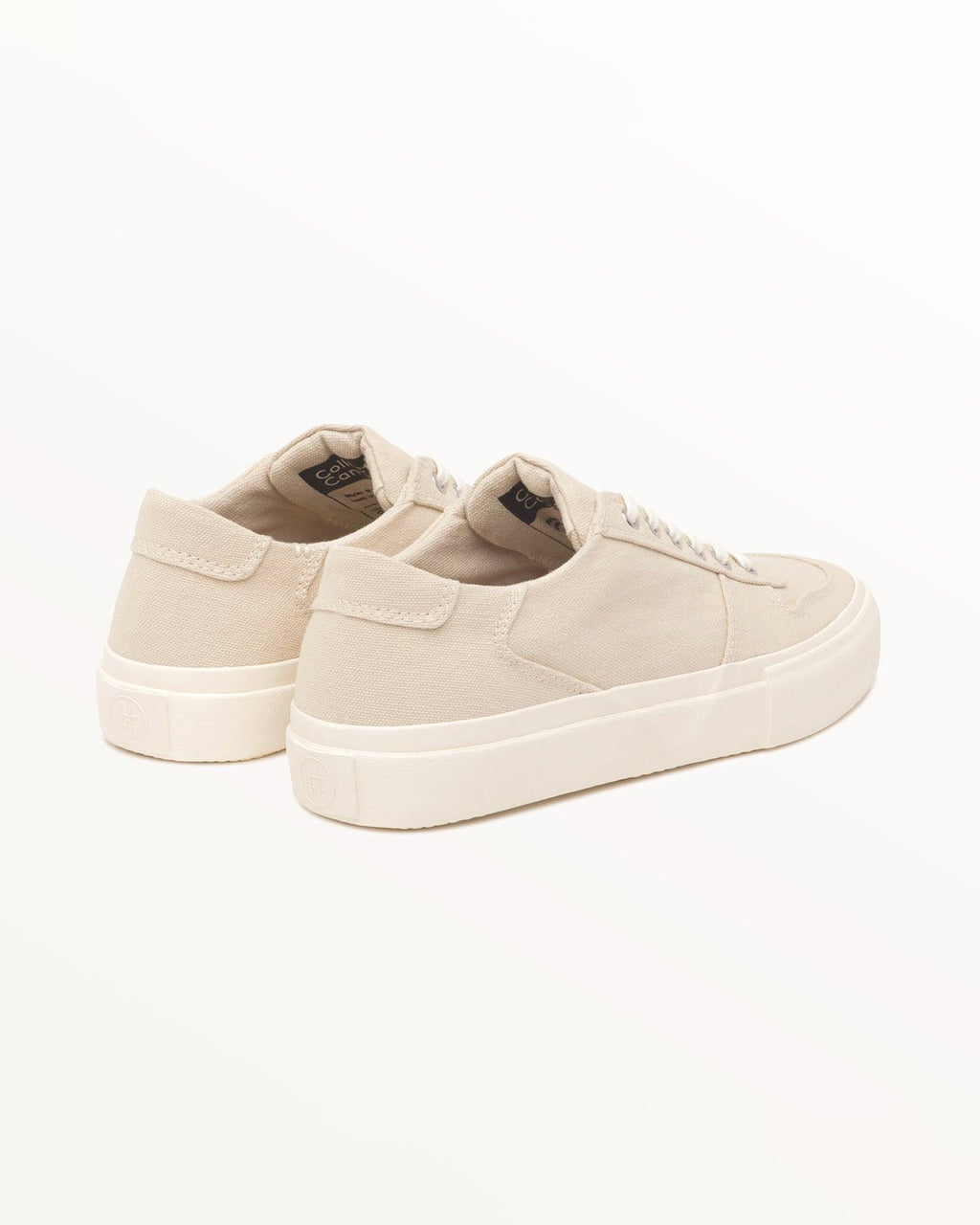 Bal Natural trainers, three-quarter rear view showing heel pull tab and off-white rubber sole