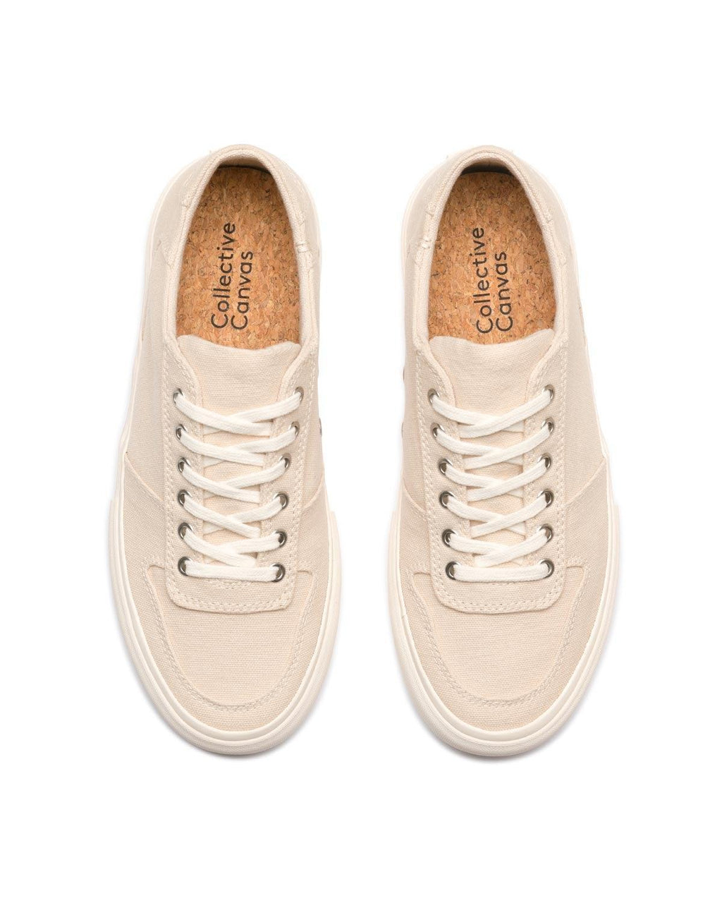 Bal Natural trainers, top view showing cork insoles and natural laces