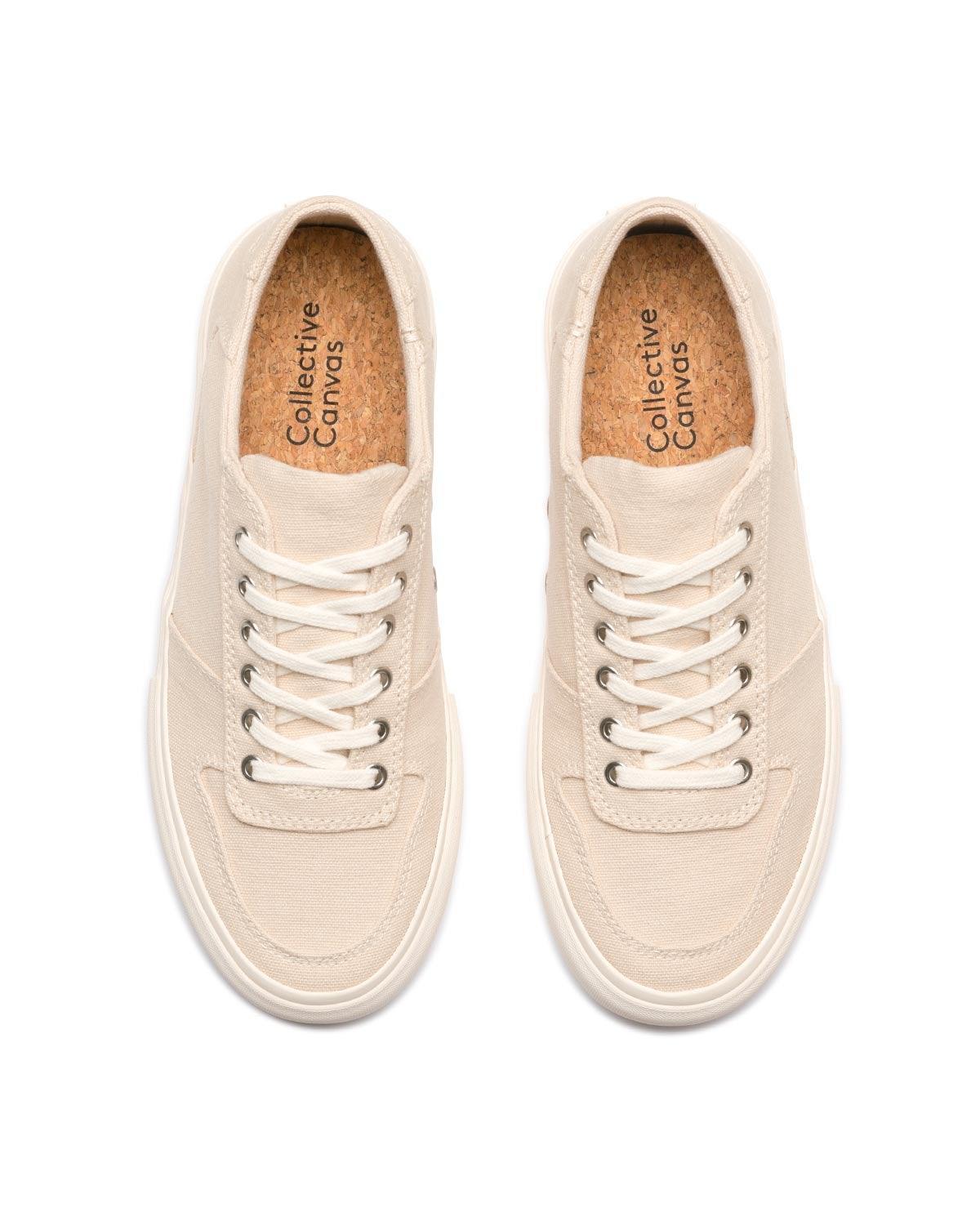 Bal Natural trainers, top view showing cork insoles and natural laces