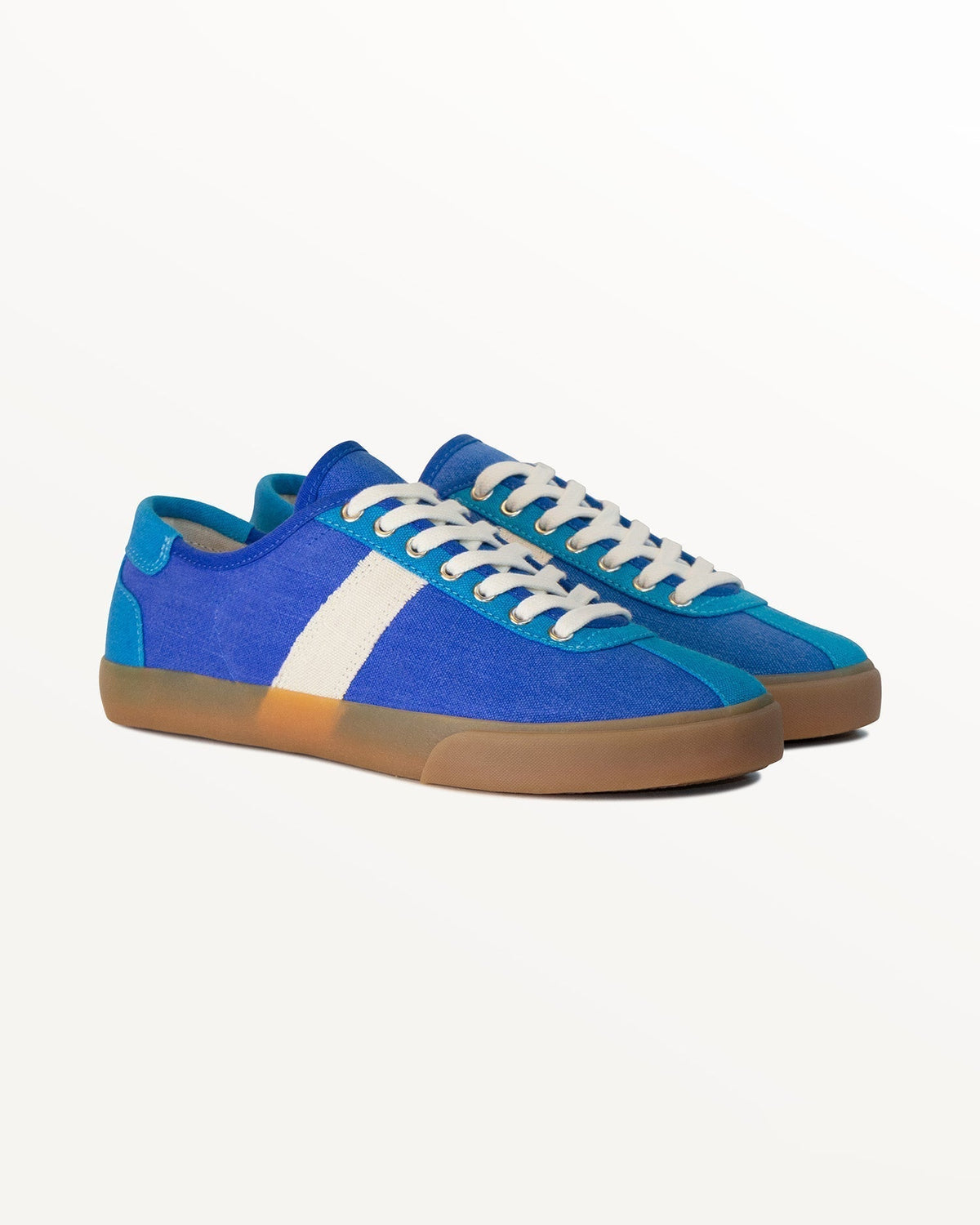 Pair of Looper Hemp Blue trainers, three-quarter front view