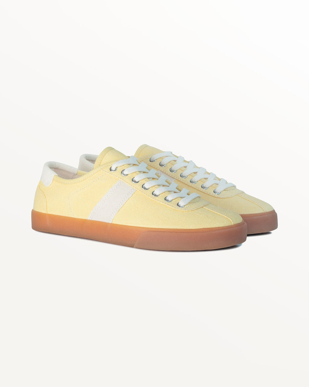 Pair of Looper Hemp Butter/Ecru trainers, three-quarter front view