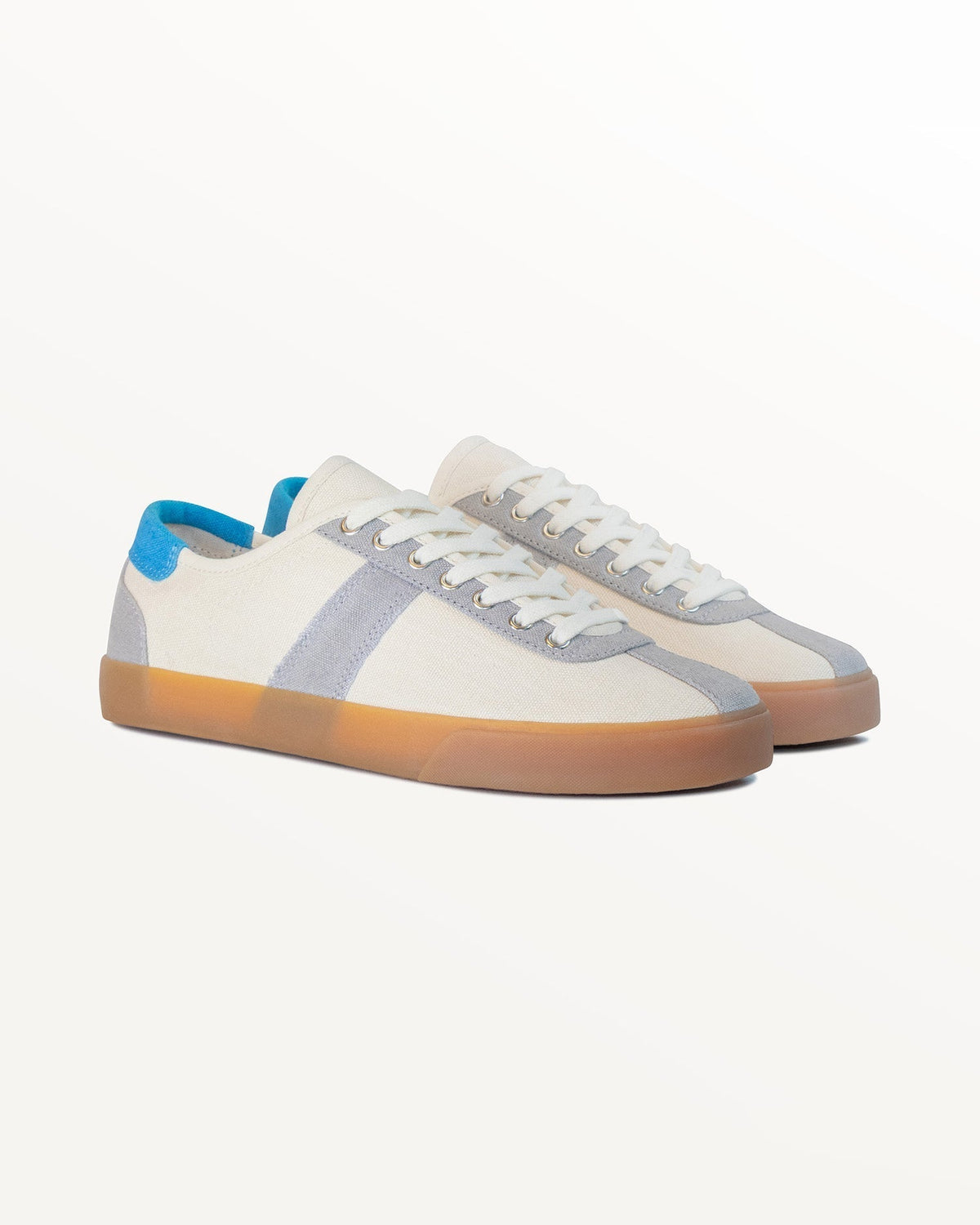 Pair of Looper Hemp Ecru/Grey trainers, three-quarter front view