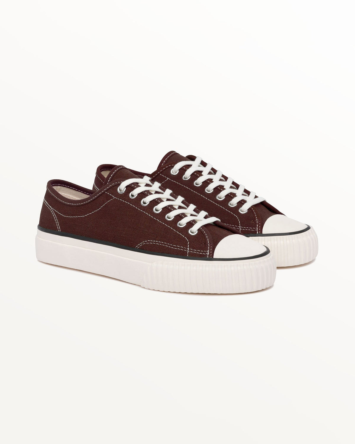 Pair of Straat Hemp Coffee trainers, three-quarter front view