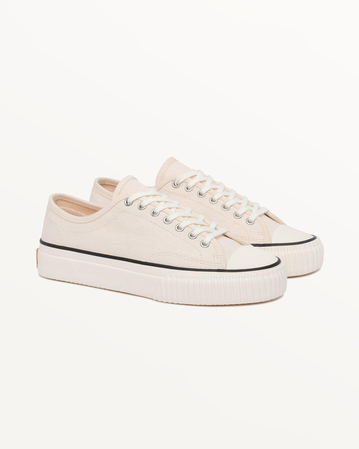 Pair of Straat Hemp Natural/Black trainers, three-quarter front view